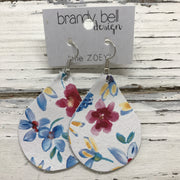 ZOEY (3 sizes available!) -  Leather Earrings  || MINI BLUE/RED FLORAL ON WHITE