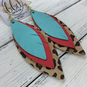 INDIA - Leather Earrings   ||  <BR>  MATTE ROBINS EGG BLUE,  <BR> MATTE CORAL/PINK,  <BR> CARAMEL CHEETAH