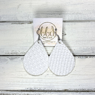 ZOEY (3 sizes available!) -  Leather Earrings  ||  <BR>  WHITE FRENCH BRAID (FAUX LEATHER)