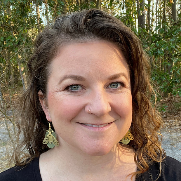 SUEDE + STEEL *Limited Edition* || Leather Earrings || BRASS BEE/BUTTERFLY/MOTH ACCENT || <BR> DARK TEAL BRAID