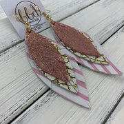 INDIA - Leather Earrings   ||  <BR>  SHIMMER VINTAGE PINK,  <BR> WHITE WITH METALLIC GOLD ACCENTS,  <BR> PINK & WHITE STRIPES
