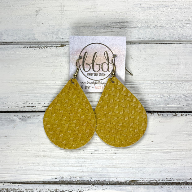 ZOEY (3 sizes available!) -  Leather Earrings  ||  <BR>  MUSTARD FRENCH BRAID (FAUX LEATHER)