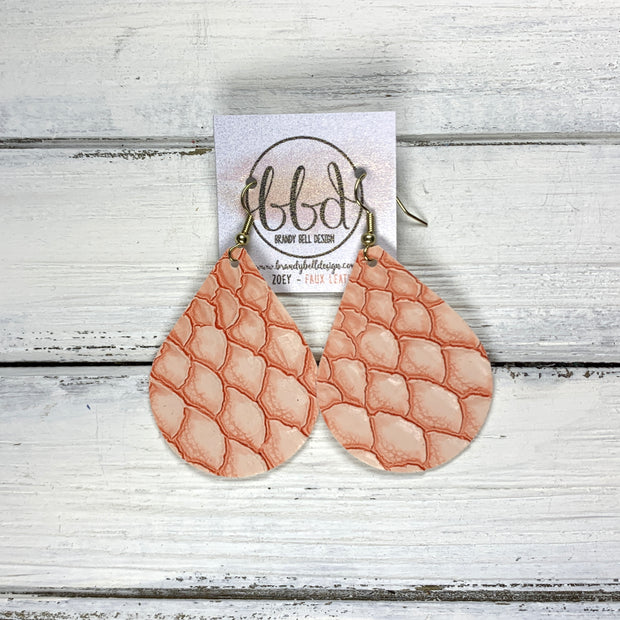 ZOEY (3 sizes available!) -  Leather Earrings  ||  <BR>  PEACH GATOR TEXTURE (FAUX LEATHER)