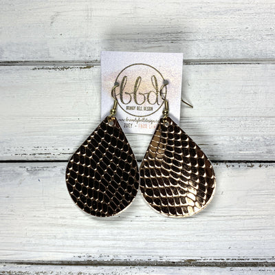 ZOEY (3 sizes available!) -  Leather Earrings  ||  <BR>  METALLIC ROSE GOLD SNAKE PRINT (FAUX LEATHER)
