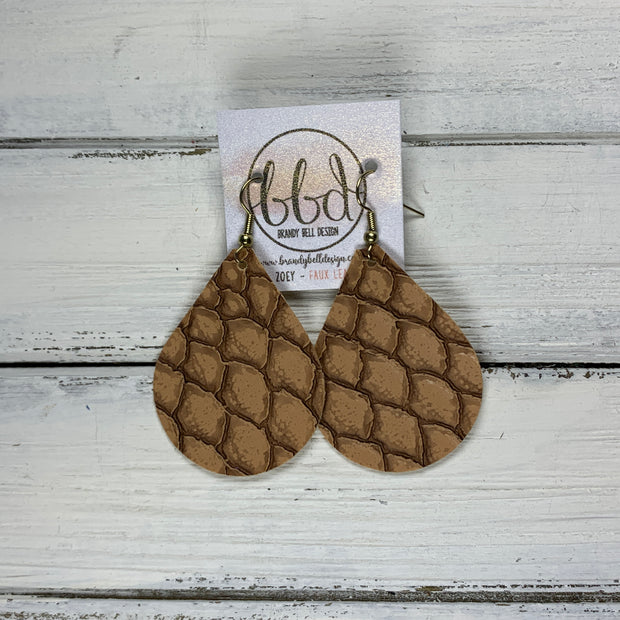 ZOEY (3 sizes available!) -  Leather Earrings  ||  <BR>  TAN GATOR TEXTURE (FAUX LEATHER)