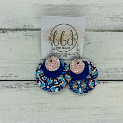 GRAY - Leather Earrings  ||    <BR> BALLET SLIPPER GLITTER (FAUX LEATHER), <BR> MATTE COBALT BLUE,  <BR> MOROCCAN TILE