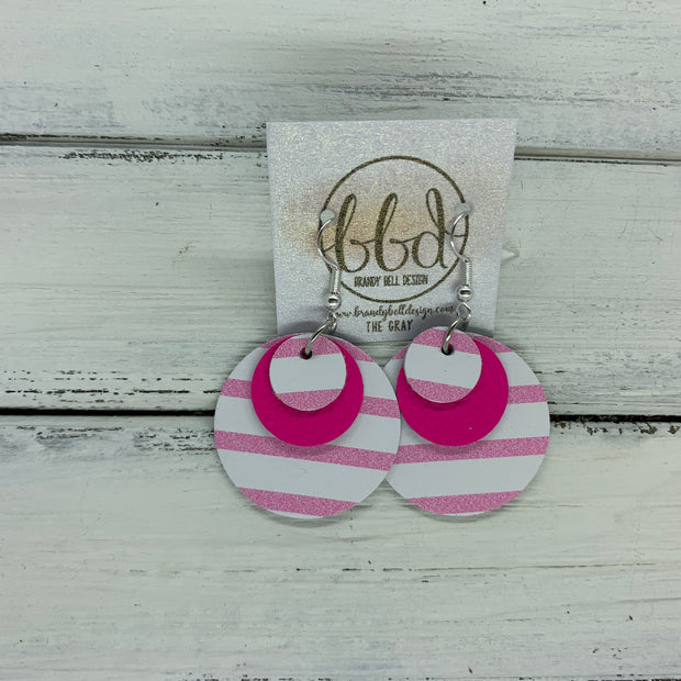 GRAY - Leather Earrings  ||    <BR> PINK & WHITE STRIPES, <BR> MATTE NEON PINK,  <BR> PINK & WHITE STRIPES
