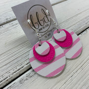 GRAY - Leather Earrings  ||    <BR> PINK & WHITE STRIPES, <BR> MATTE NEON PINK,  <BR> PINK & WHITE STRIPES