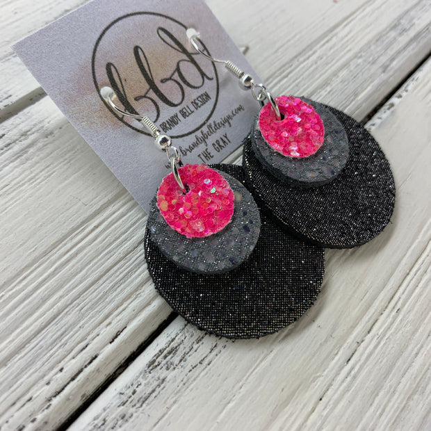 GRAY - Leather Earrings  ||    <BR> MELON GLITER (FAUX LEATHER), <BR> GRAY STINGRAY,  <BR> SHIMMER PEWTER