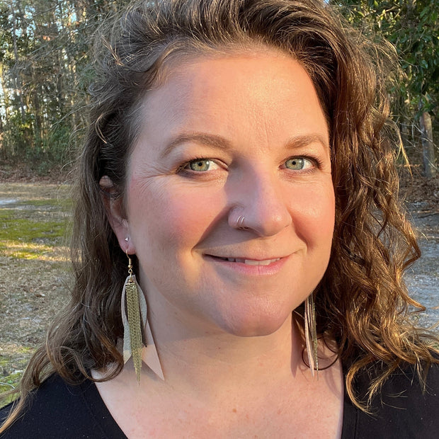 SUEDE + STEEL *Limited Edition* COLLECTION ||  Leather Earrings || GOLD BRASS TASSEL, <BR> SHIMMER ROSE GOLD, <BR> MATTE WHITE, <BR> SHIMMER BLACK