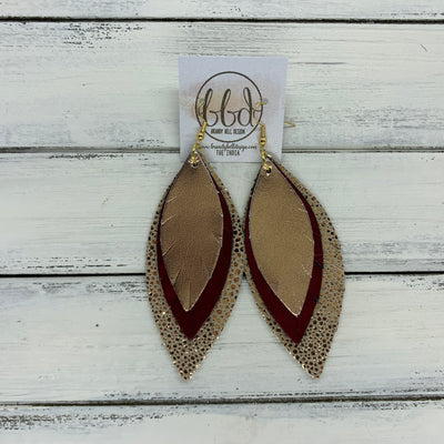 INDIA - Leather Earrings   ||  <BR>  METALLIC ROSE GOLD SMOOTH,  <BR> METALLIC CRANBERRY SMOOTH,  <BR> METALLIC ROSE GOLD DRIPS