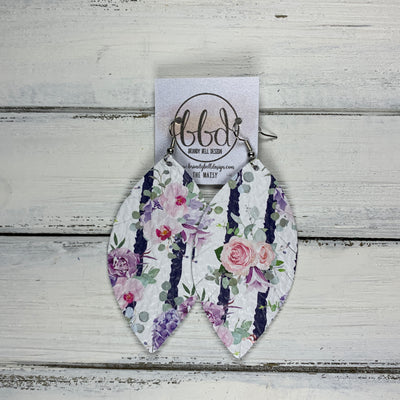 MAISY - Leather Earrings  ||  <BR>  LAVENDER STRIPE FLORAL
