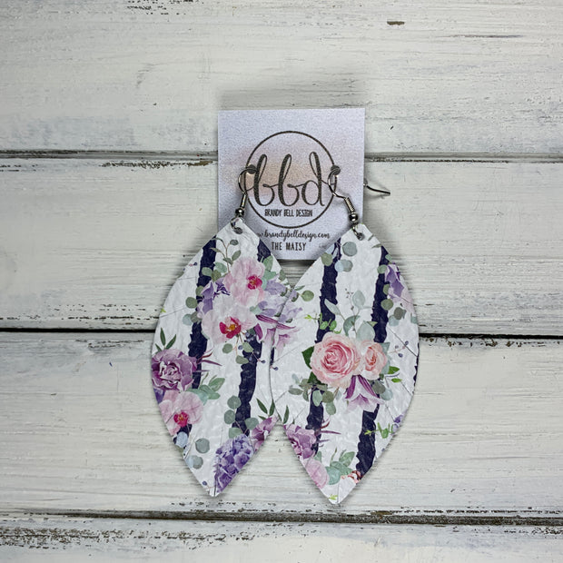 MAISY - Leather Earrings  ||  <BR>  LAVENDER STRIPE FLORAL