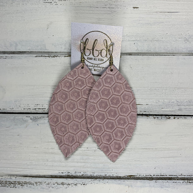 MAISY - Leather Earrings  ||  <BR>  LIGHT PINK HONEYCOMB TEXTURE