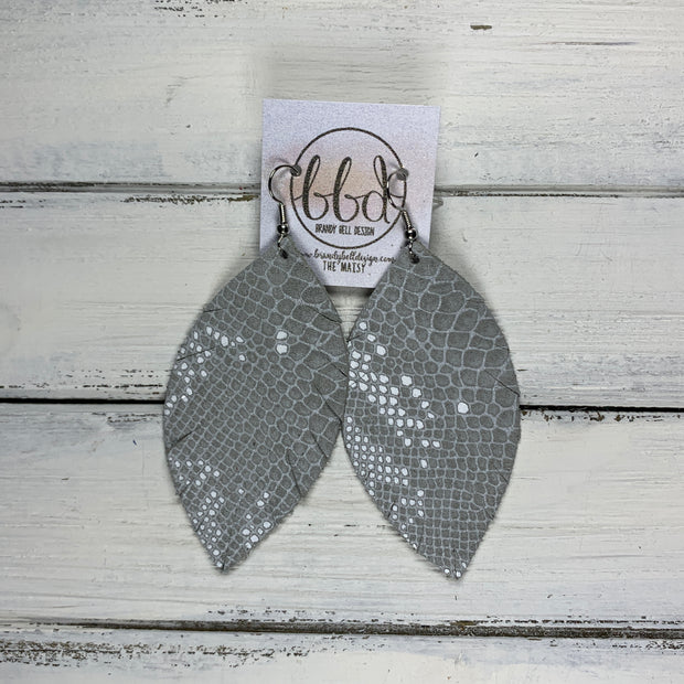 MAISY - Leather Earrings  ||  <BR>  GRAY & WHITE SNAKE PRINT