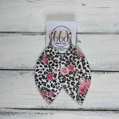 MAISY - Leather Earrings  ||  <BR>  PINK FLORAL CHEETAH