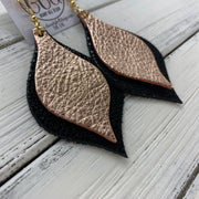 EVE - Leather Earrings  || <BR> METALLIC ROSE GOLD PEBBLED, <BR> BLACK WITH GLOSS DOTS
