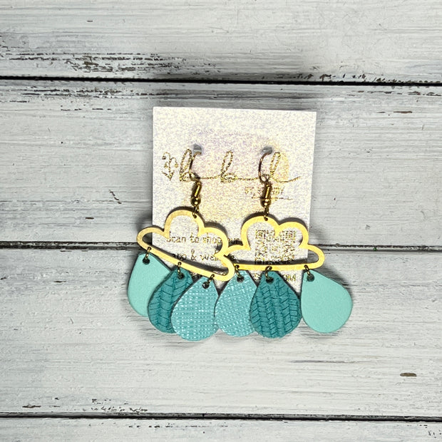 SUEDE + STEEL *Limited Edition* || Leather Earrings || BRASS CLOUD WITH LEATHER RAINDROPS  || <BR> AQUA