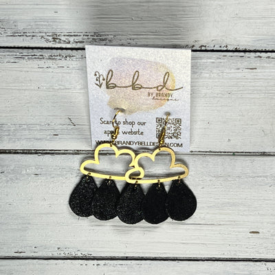 SUEDE + STEEL *Limited Edition* || Leather Earrings || BRASS CLOUD WITH LEATHER RAINDROPS  || <BR> SHIMMER BLACK
