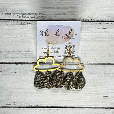 SUEDE + STEEL *Limited Edition* || Leather Earrings || BRASS CLOUD WITH LEATHER RAINDROPS  || <BR> METALLIC SILVER & GOLD THREADS