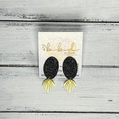 SUEDE + STEEL *Limited Edition* || Leather Earrings || POST WITH BRASS ACCENT  || <BR> BLACK GLITTER ON CORK