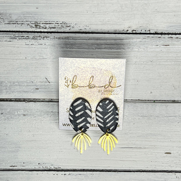 SUEDE + STEEL *Limited Edition* || Leather Earrings || POST WITH BRASS ACCENT  || <BR> BLACK & WHITE BROKEN CHEVRON ON CORK