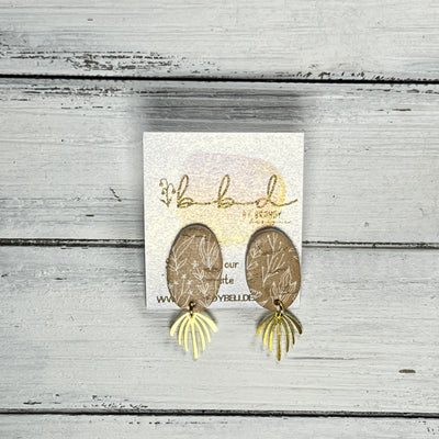 SUEDE + STEEL *Limited Edition* || Leather Earrings || POST WITH BRASS ACCENT  || <BR> MUSTARD FLORAL OUTLINES ON CORK