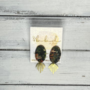 SUEDE + STEEL *Limited Edition* || Leather Earrings || POST WITH BRASS ACCENT  || <BR> TROPICAL FLORAL ON CORK