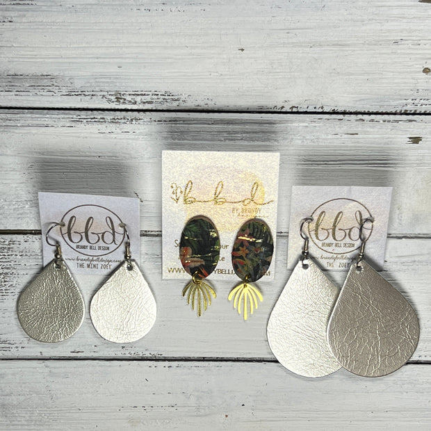 SUEDE + STEEL *Limited Edition* || Leather Earrings || POST WITH BRASS ACCENT  || <BR> TROPICAL FLORAL ON CORK