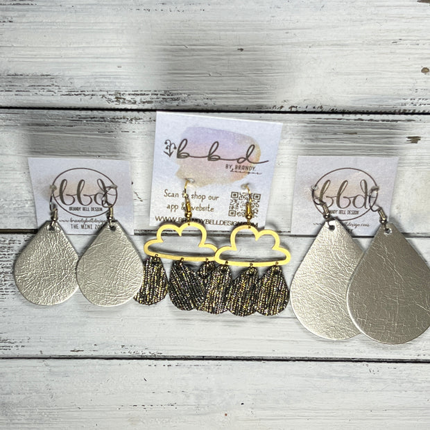 SUEDE + STEEL *Limited Edition* || Leather Earrings || BRASS CLOUD WITH LEATHER RAINDROPS  || <BR> AQUA