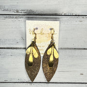 SUEDE + STEEL *Limited Edition* COLLECTION ||  Leather Earrings || GOLD BRASS LEAVES, <BR> BROWN WITH GOLD ACCENTS