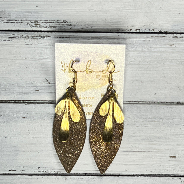 SUEDE + STEEL *Limited Edition* COLLECTION ||  Leather Earrings || GOLD BRASS LEAVES, <BR> BROWN WITH GOLD ACCENTS