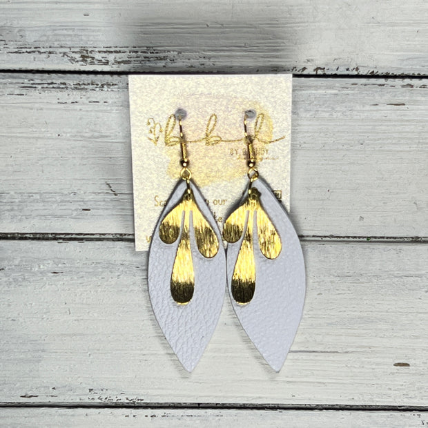 SUEDE + STEEL *Limited Edition* COLLECTION ||  Leather Earrings || GOLD BRASS LEAVES, <BR> MATTE WHITE