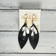 SUEDE + STEEL *Limited Edition* COLLECTION ||  Leather Earrings || SILVER BRASS LEAVES, <BR> SHIMMER BLACK