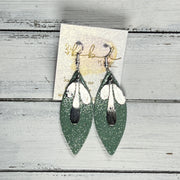 SUEDE + STEEL *Limited Edition* COLLECTION ||  Leather Earrings || SILVER BRASS LEAVES, <BR> SHIMMER MINT GREEN