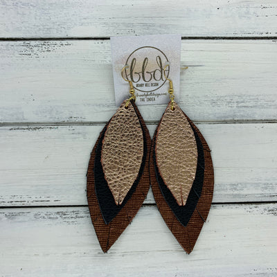 INDIA - Leather Earrings   ||  <BR>  METALLIC ROSE GOLD PEBBLED,  <BR> MATTE BLACK,  <BR> METALLIC BRONZE SAFFIANO