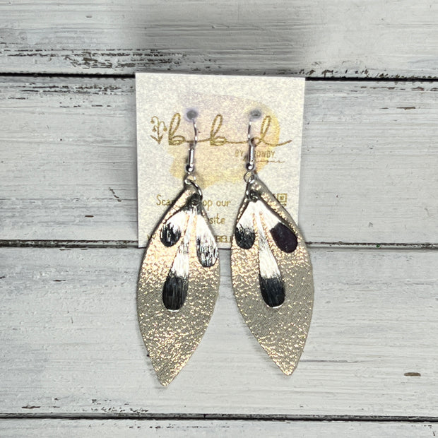 SUEDE + STEEL *Limited Edition* COLLECTION ||  Leather Earrings || SILVER BRASS LEAVES, <BR> SHIMMER ROSE GOLD