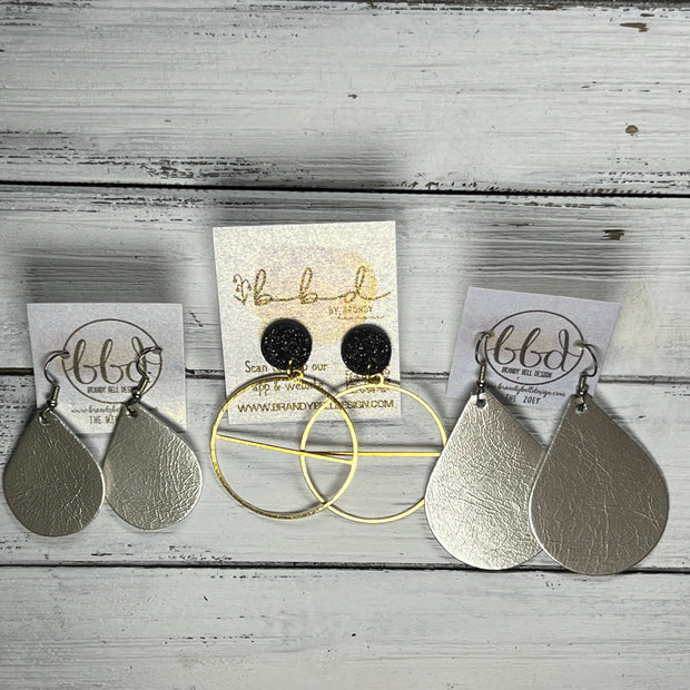 SUEDE + STEEL *Limited Edition* || Leather Earrings || POST WITH BRASS HOOP  || <BR> BLUE GLITTER ON CORK