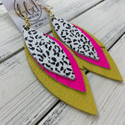 INDIA - Leather Earrings   ||  <BR>  BLACK & WHITE CHEETAH PRINT,  <BR> MATTE NEON PINK,  <BR> MATTE YELLOW