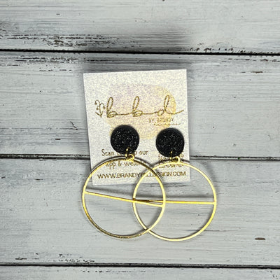 SUEDE + STEEL *Limited Edition* || Leather Earrings || POST WITH BRASS HOOP  || <BR> BLACK GLITTER ON CORK