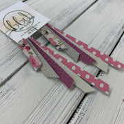 AUDREY - Leather Earrings  ||   MINI PINK FLORAL ON WHITE, SHIMMER ROSE GOLD, MATTE MAUVE, PEARL WHITE, PINK & WHITE POLKADOTS
