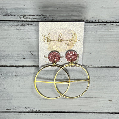 SUEDE + STEEL *Limited Edition* || Leather Earrings || POST WITH BRASS HOOP  || <BR> CORAL GLITTER ON CORK