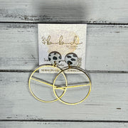 SUEDE + STEEL *Limited Edition* || Leather Earrings || POST WITH BRASS HOOP  || <BR> BLACK & WHITE CHEETAH PRINT ON CORK