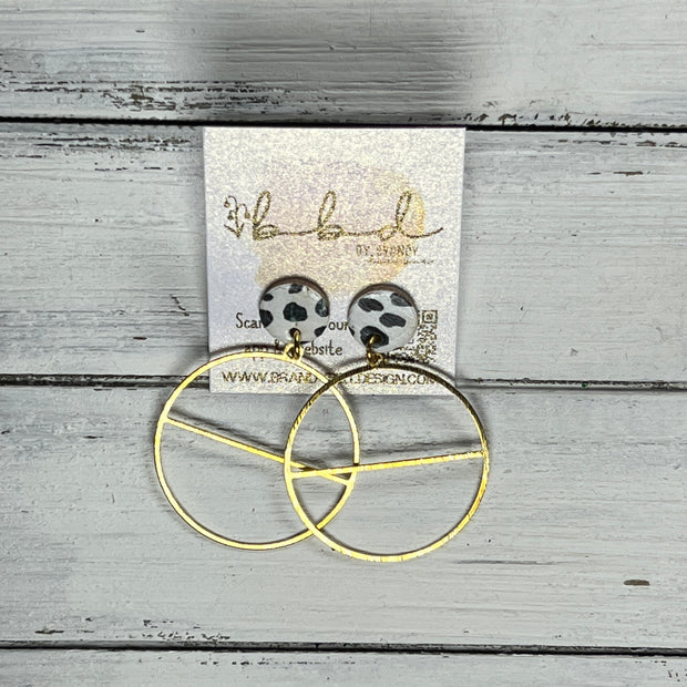 SUEDE + STEEL *Limited Edition* || Leather Earrings || POST WITH BRASS HOOP  || <BR> BLACK & WHITE CHEETAH PRINT ON CORK