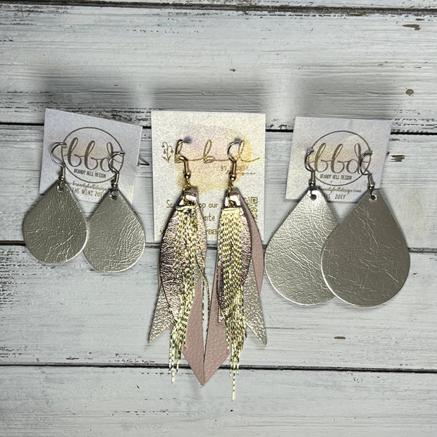 SUEDE + STEEL *Limited Edition* COLLECTION ||  Leather Earrings || GOLD BRASS TASSEL, <BR> SHIMMER ROSE GOLD, <BR> MATTE WHITE, <BR> SHIMMER BLACK