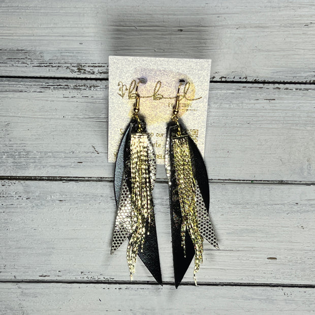 SUEDE + STEEL *Limited Edition* COLLECTION ||  Leather Earrings || GOLD BRASS TASSEL, <BR> CHAMPAGNE NORTHERN LIGHTS, <BR> GOLD DOTS, <BR> METALLIC BLACK SMOOTH