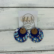 GRAY - Leather Earrings  ||    <BR>SHIMMER COPPER ON TOAST, <BR> MATTE COBALT PALM LEAVES,  <BR> MOROCCAN TILE