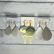 SUEDE + STEEL *Limited Edition* COLLECTION ||  Leather Earrings || GOLD BRASS MOON & STAR, <BR> DUSTY AQUA RIVIERA