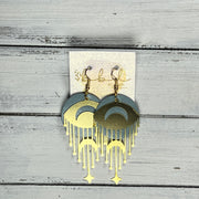 SUEDE + STEEL *Limited Edition* COLLECTION ||  Leather Earrings || GOLD BRASS MOON & STAR, <BR> DUSTY AQUA RIVIERA