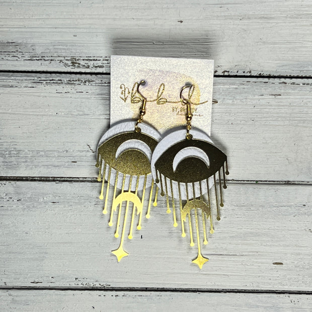 SUEDE + STEEL *Limited Edition* COLLECTION ||  Leather Earrings || GOLD BRASS MOON & STAR, <BR> MATTE WHITE